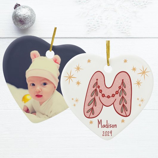 Initiaal M Baby S eerste kerstpatroon Keramisch Ornament