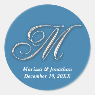 Initiaal M blauw monogram aangepaste naam gunst ze Ronde Sticker