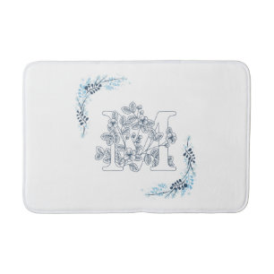 Initiaal "M" Blauw Monogram Kalm Bloemen Badmat