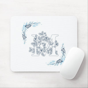 Initiaal "M" Blauw Monogram Kalm Bloemen Muismat