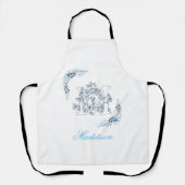 Initiaal "M" Blauw Monogram Kalm Bloemen Schort (Voorkant)
