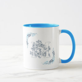 Initiaal "M" Blauw Monogram Kalme Bloemenkoffie Mok