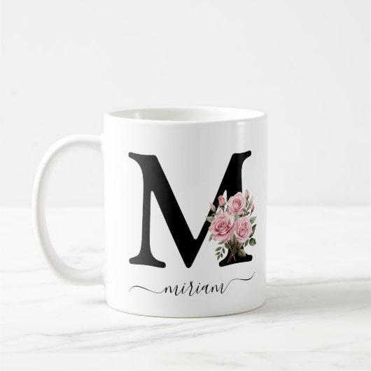 Initiaal M Monogram Bloembloem Roze Rozen Mok (Links)