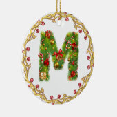 initiaal M monogrammed kerstversiering - cirkel Keramisch Ornament (Rechts)