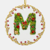 initiaal M monogrammed kerstversiering - cirkel Keramisch Ornament (Voorkant)