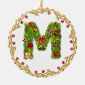initiaal M monogrammed kerstversiering - cirkel Keramisch Ornament (Achterkant)