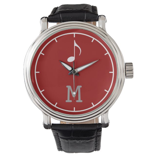 initiaal M muzieknoot rood Horloge (Voorkant)