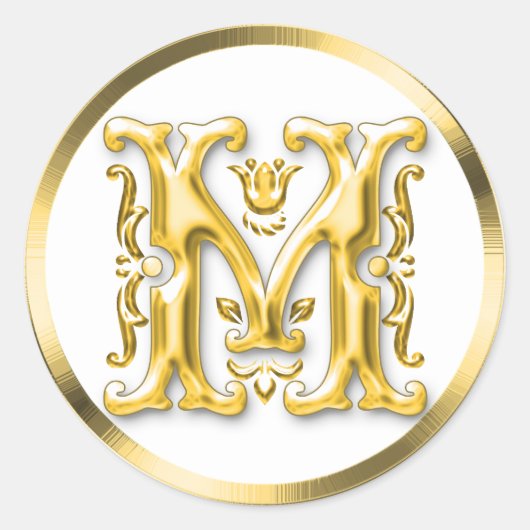 Initiaal M Ronde Sticker in Goud (Voorkant)