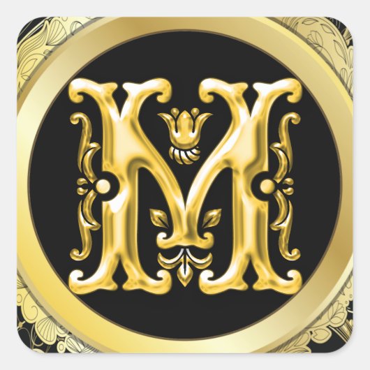 Initiaal M vierkante Sticker in goud (Voorkant)