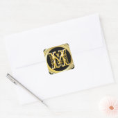 Initiaal M vierkante Sticker in goud (Envelop)
