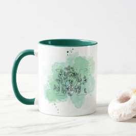 Initiaal M Waterverf Monogram Groen Botanisch Mok