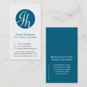 Initiaal met blauwe en witte cirkel modern visitek visitekaartje (Voorkant / Achterkant)