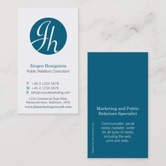 Initiaal met blauwe en witte cirkel modern visitek visitekaartje (Voorkant / Achterkant)