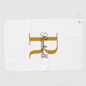 Initiaal met de naam van een aangepast goudmonogra golfhanddoek (Horizontaal)