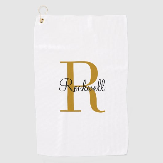 Initiaal met de naam van een aangepast goudmonogra golfhanddoek (Voorkant)