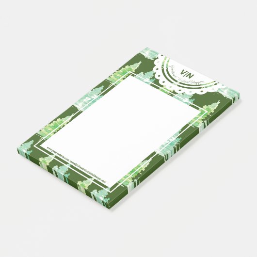 Initiaal met kersthand met waterkleurige bomen post-it® notes (Schuin)