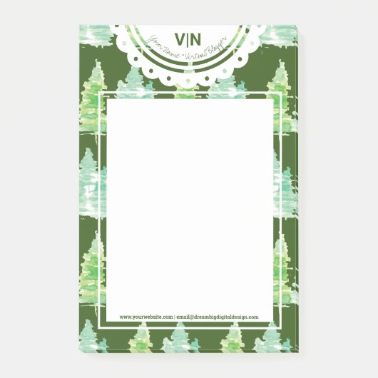 Initiaal met kersthand met waterkleurige bomen post-it® notes (Voorkant)