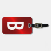Initiaal met rood geborsteld metallisch monogram bagagelabel (Voorkant horizontaal)