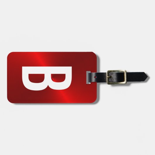 Initiaal met rood geborsteld metallisch monogram bagagelabel (Voorkant horizontaal)
