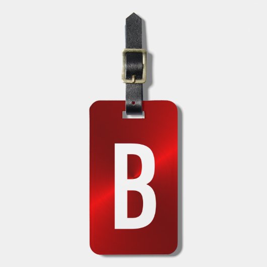 Initiaal met rood geborsteld metallisch monogram bagagelabel (Voorkant verticaal)