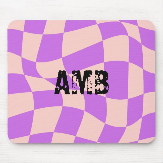 Initiaal Modern geruit Roze Paarse cool Muismat (Voorkant)