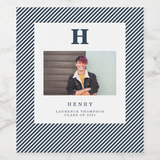 initiaal modern monogram fotoblauw wijnetiket wijn etiket (Enkel label)