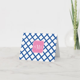 Initiaal monogram blauw en wit bamboe briefpapier bedankkaart