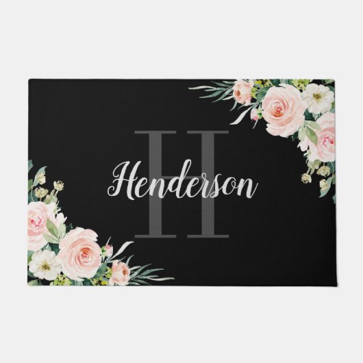 initiaal monogram bloesem deurmat (Voorkant)