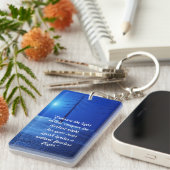 initiaal monogram boho blauw retro bos sleutelhanger (Voorkant Rechts)