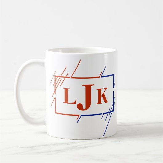 Initiaal Monogram bruin blauw Slagen I J K L Koffiemok (Links)
