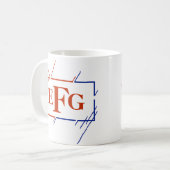 Initiaal Monogram bruin blauwe strepen E F H Koffiemok (Voorkant links)