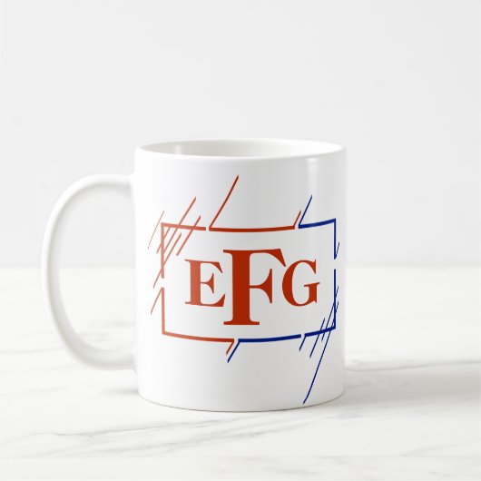 Initiaal Monogram bruin blauwe strepen E F H Koffiemok (Links)