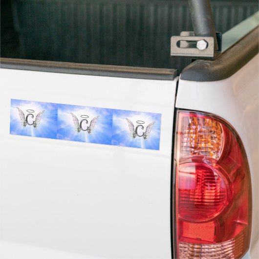 Initiaal Monogram C met Angel Wings, Halo Clouds Bumpersticker (Op Truck)