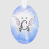 Initiaal Monogram C met Angel Wings, Halo Clouds Ornament (voorkant)