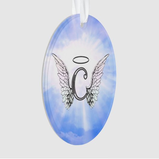 Initiaal Monogram C met Angel Wings, Halo Clouds Ornament (voorkant)