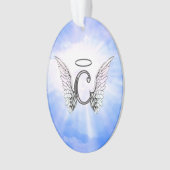 Initiaal Monogram C met Angel Wings, Halo Clouds Ornament (voorkant)