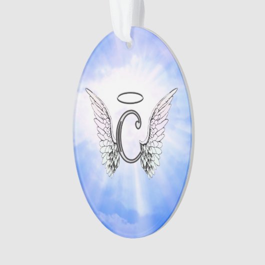 Initiaal Monogram C met Angel Wings, Halo Clouds Ornament (voorkant)