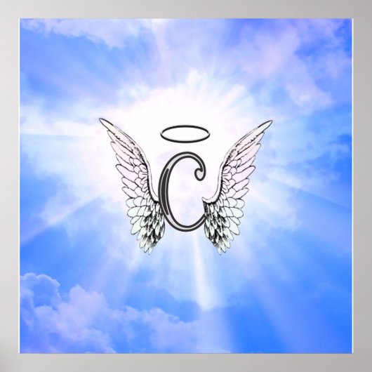 Initiaal Monogram C met Angel Wings, Halo Clouds Poster (Voorkant)
