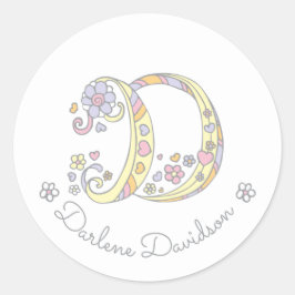Initiaal-monogram D aangepaste naam-ID-stickers Ronde Sticker