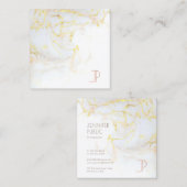 Initiaal Monogram Elegant Gold Marble Luxury Moder Vierkante Visitekaartje (Voorkant / Achterkant)