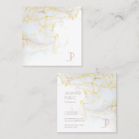 Initiaal Monogram Elegant Gold Marble Luxury Moder Vierkante Visitekaartje (Voorkant / Achterkant)