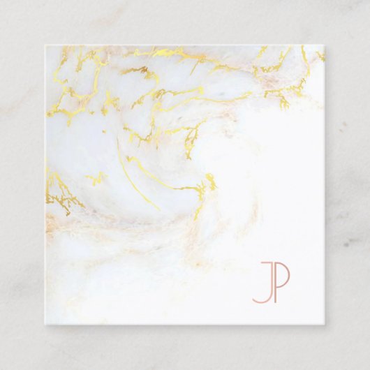 Initiaal Monogram Elegant Gold Marble Luxury Moder Vierkante Visitekaartje (Voorkant)