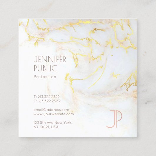 Initiaal Monogram Elegant Gold Marble Luxury Moder Vierkante Visitekaartje (Achterkant)