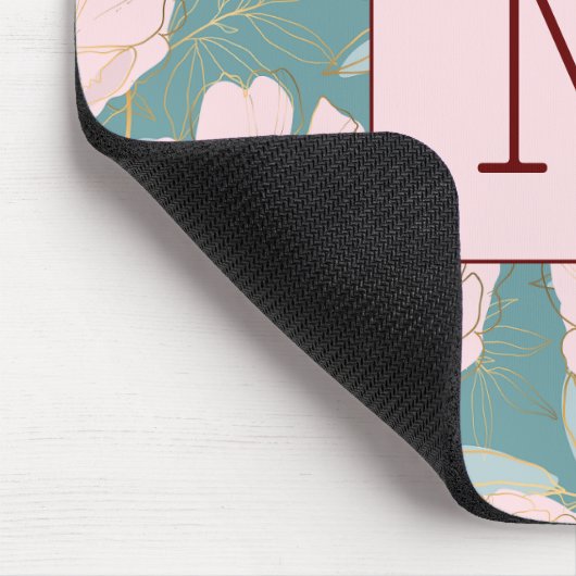 Initiaal monogram Elegant kleurig floreblauw Roze Muismat (Hoek)