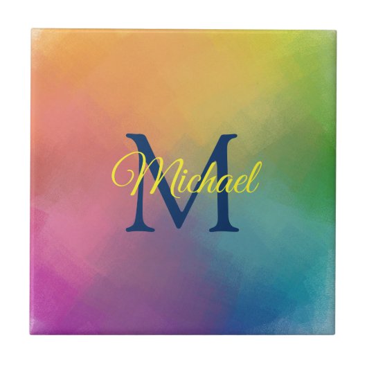Initiaal Monogram elegante regenboogkleuren Modern Tegeltje (Voorkant)