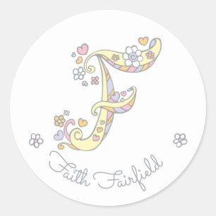 Initiaal monogram F aangepaste naam ID stickers