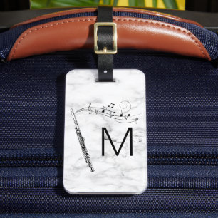 Initiaal Monogram Fluit Musicblack & White Marble Bagagelabel