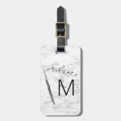 Initiaal Monogram Fluit Musicblack & White Marble Bagagelabel (Voorkant verticaal)
