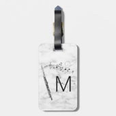 Initiaal Monogram Fluit Musicblack & White Marble Bagagelabel (Achterkant verticaal)