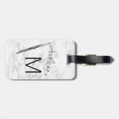 Initiaal Monogram Fluit Musicblack & White Marble Bagagelabel (Achterkant horizontaal)